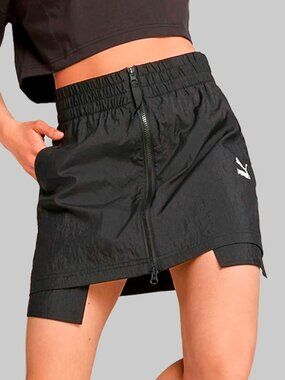 Puma Black Dare To Woven Skirt Front-Zip Active Mini Skirt Women's Medium Sporty